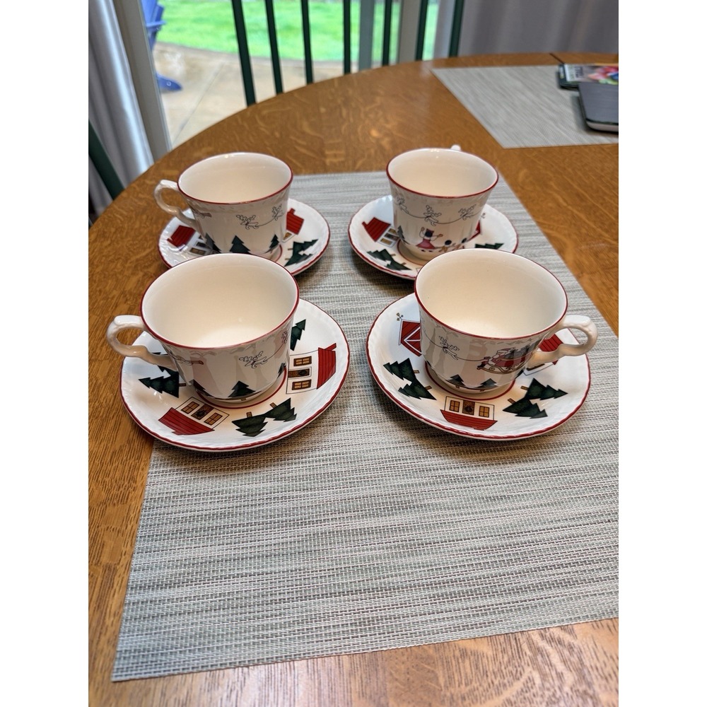 Set of 4 Mason's Christmas Village Cup Saucer Sets England 1983 Marsten Mandraji